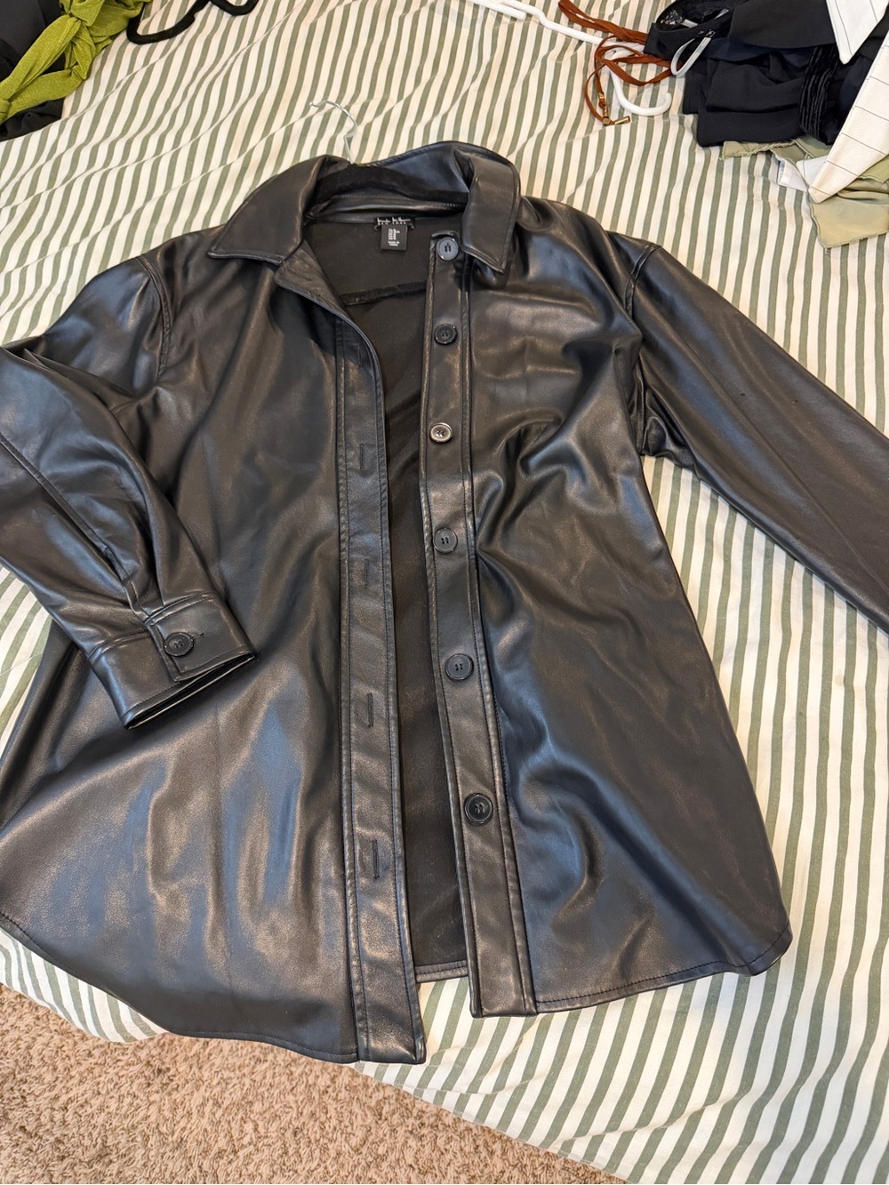 Nicole Miller Black Faux Leather Button-Front Jacket